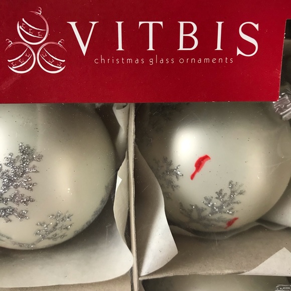 VINTAGE VITBIS Red Robin i& Silver Trees Satin Finished Glass Ball Ornaments Box - Picture 4 of 7